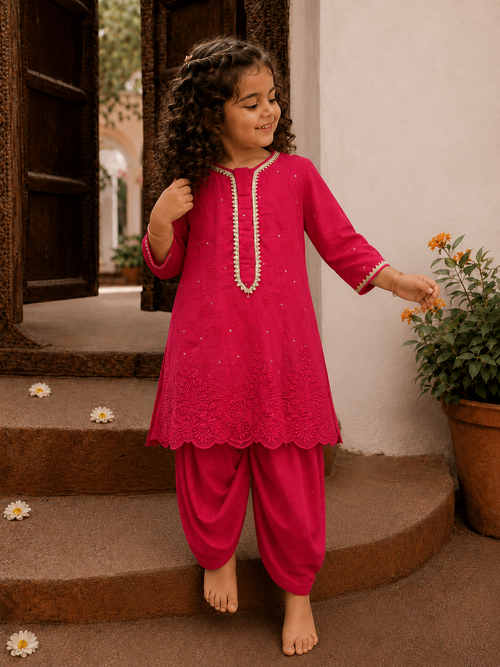 Red Lakhnavi Kurta and Cowl Pants