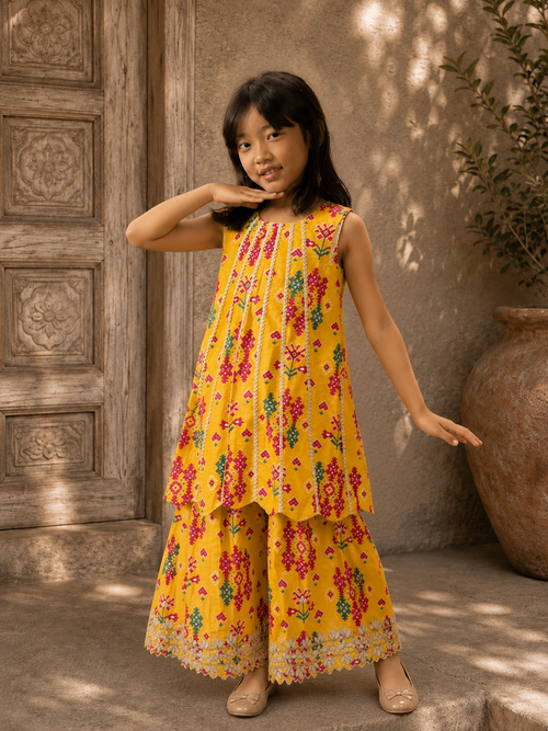 Yellow Patola Gota Tunic and Pants