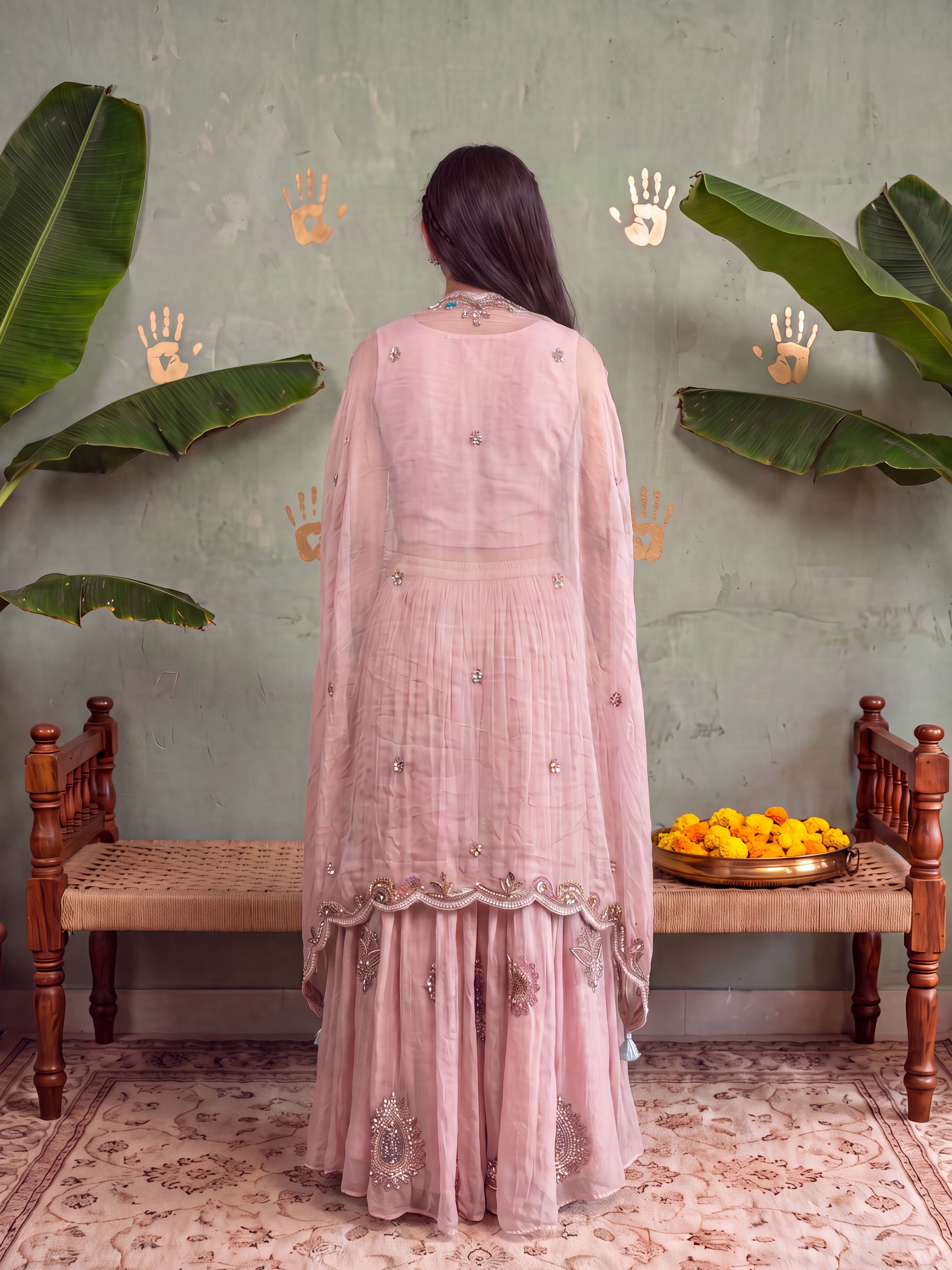 Pink lehenga Blouse and Cape