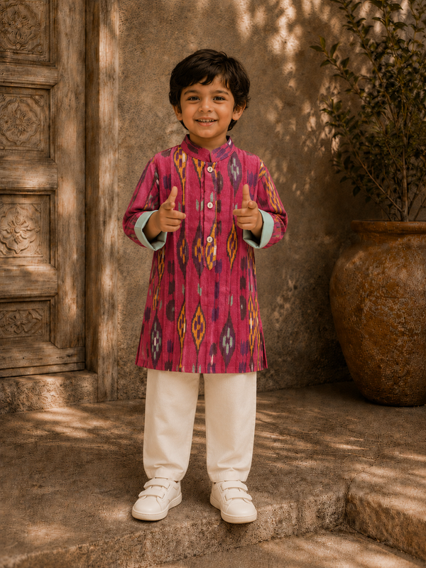 Red Ikat Kurta Pj