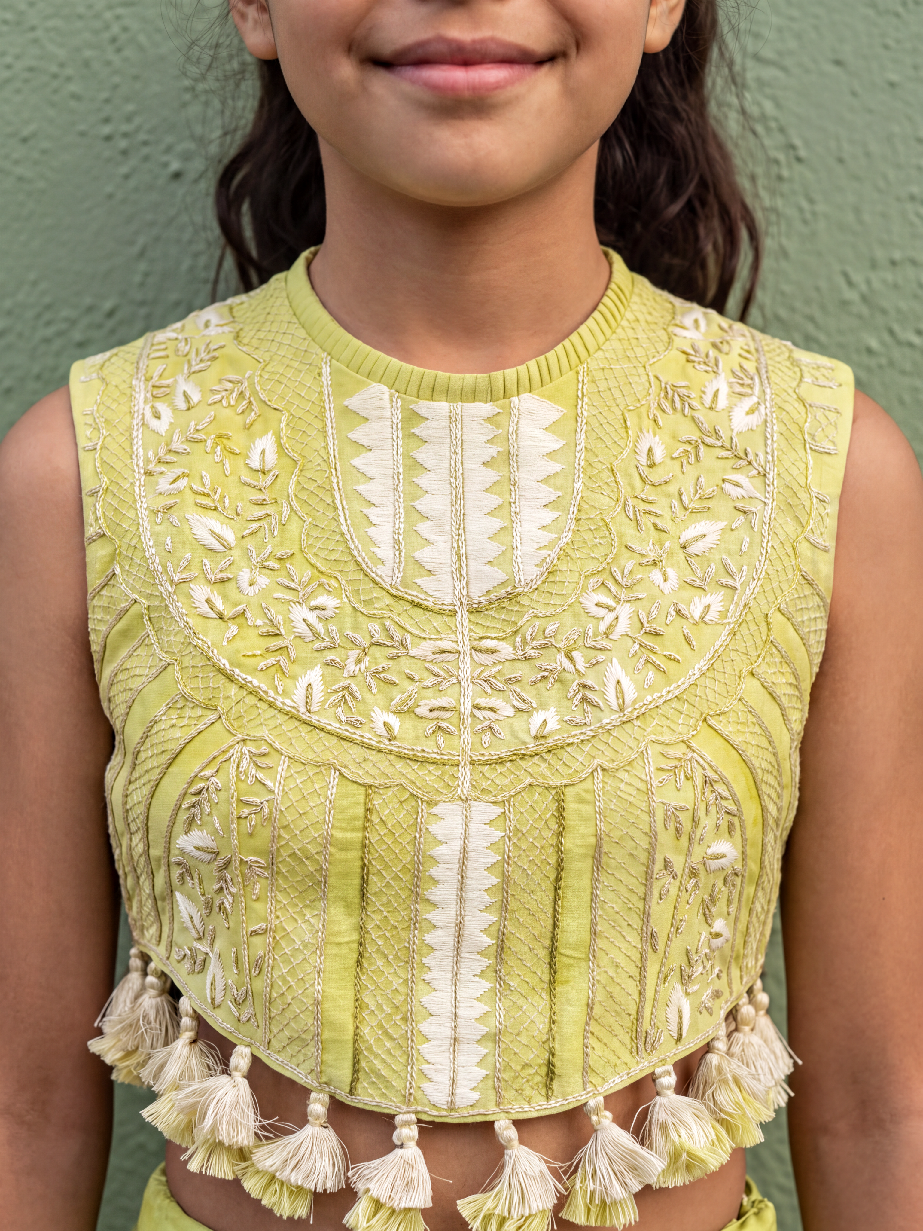 Lime green Embellished Top and Pants