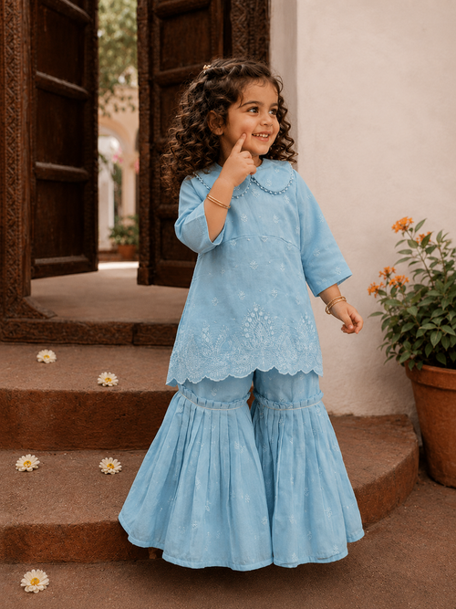 Blue lakhnavi Kurta Sharara