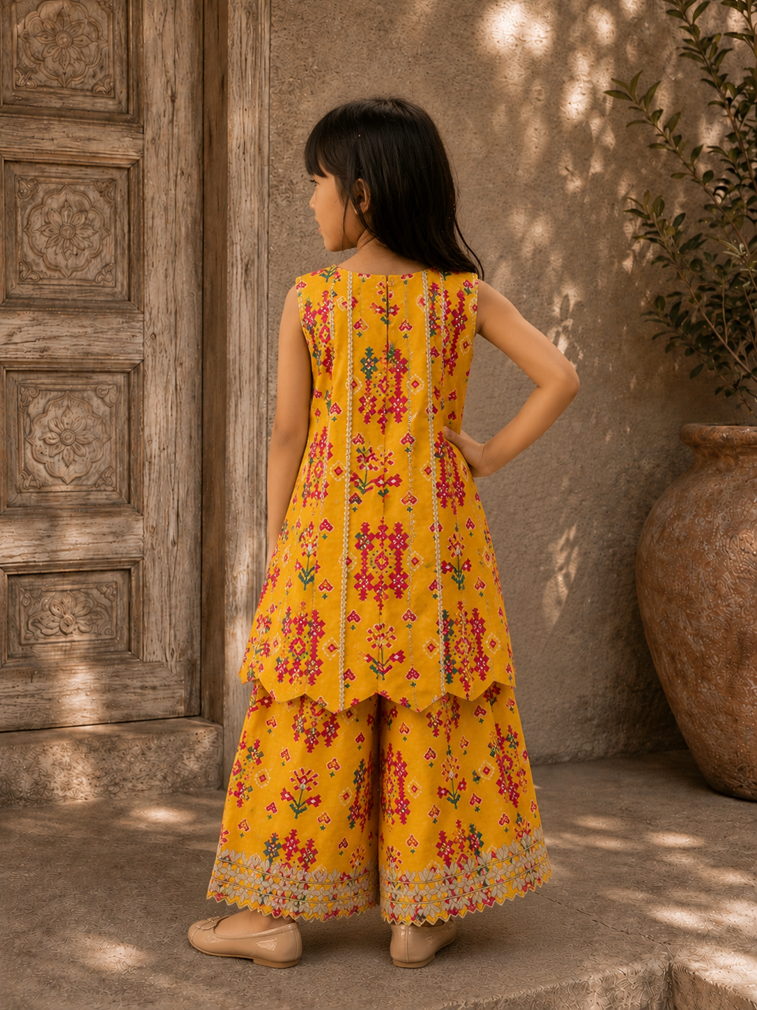 Yellow Patola Gota Tunic and Pants