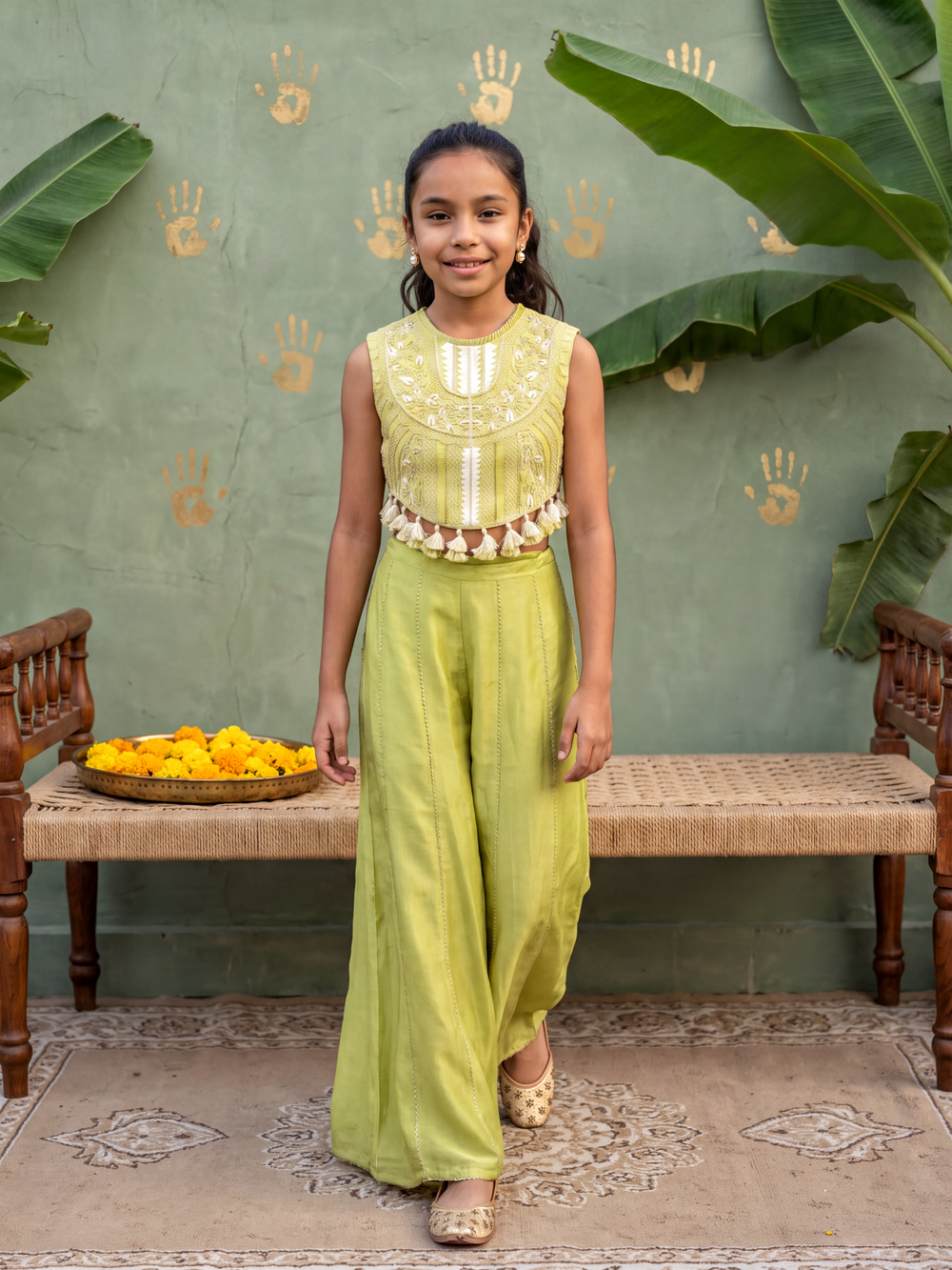 Lime green Embellished Top and Pants