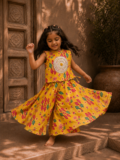 Yellow Patola Printed Top and Pants