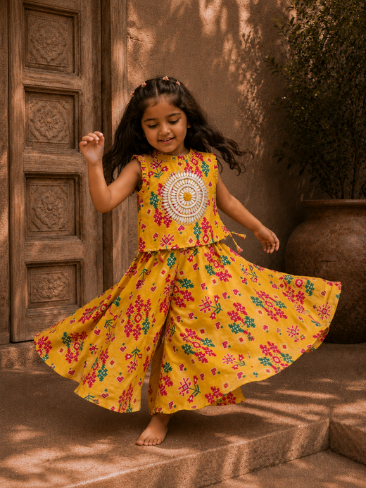 Mother's - Yellow Patola Printed Top and Pants