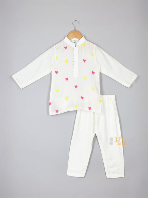 White Heart Kurta Pyjama