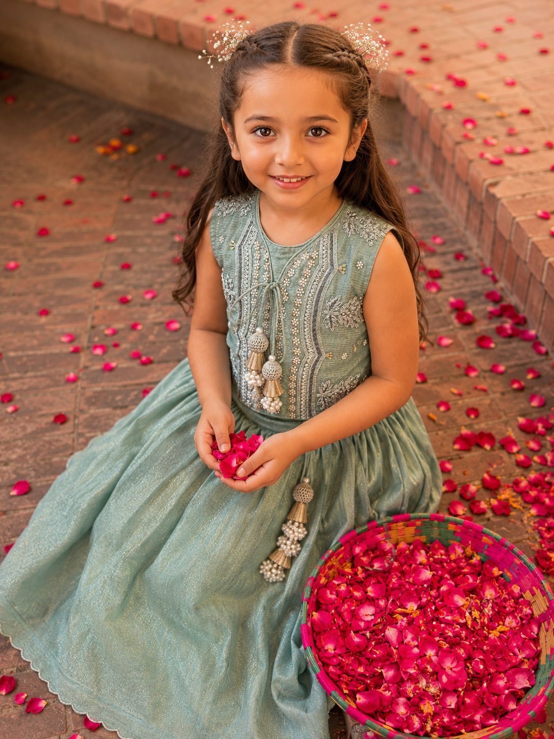 Sage green Tissue Lehenga