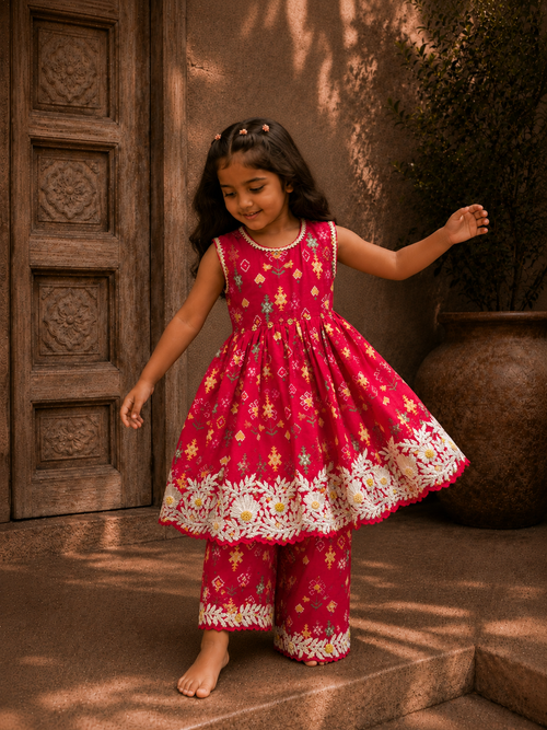 Red Patola Peplum and Pants