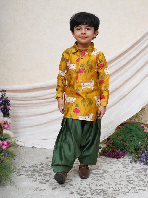 Mustard Cow Kurta Patiala