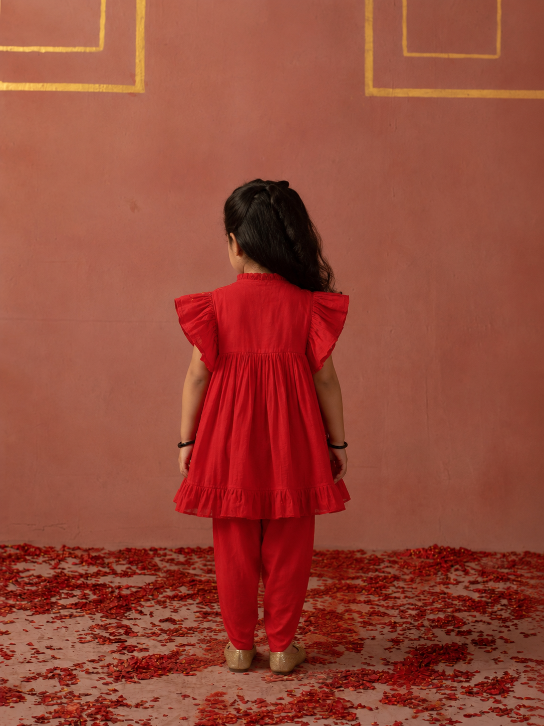 Red Lotus angrakha Kurta and Dhoti Pants