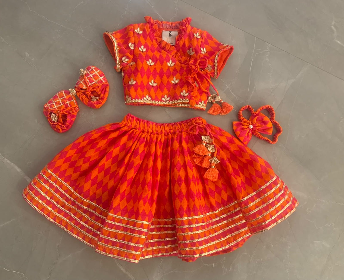 Orange Mul Lehenga Blouse Jamna