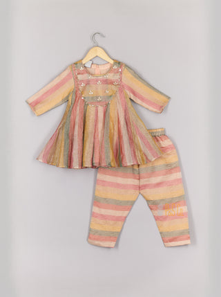 Multicolor Tissue Peplum Set