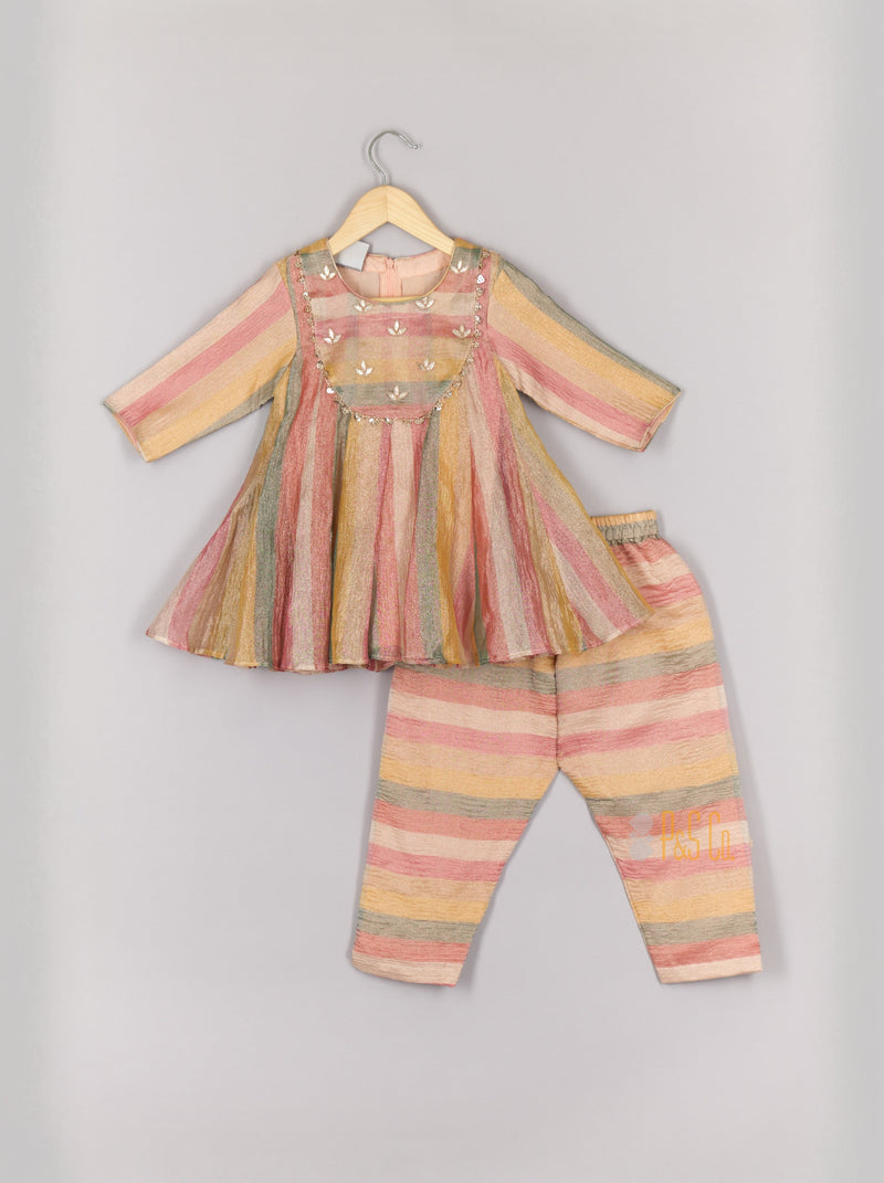 Multicolor Tissue Peplum Set