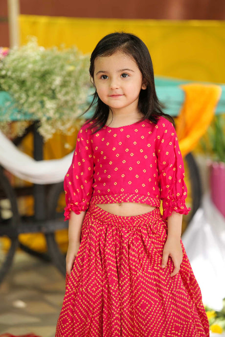 Pink Bandhani Printed Top and Lehenga