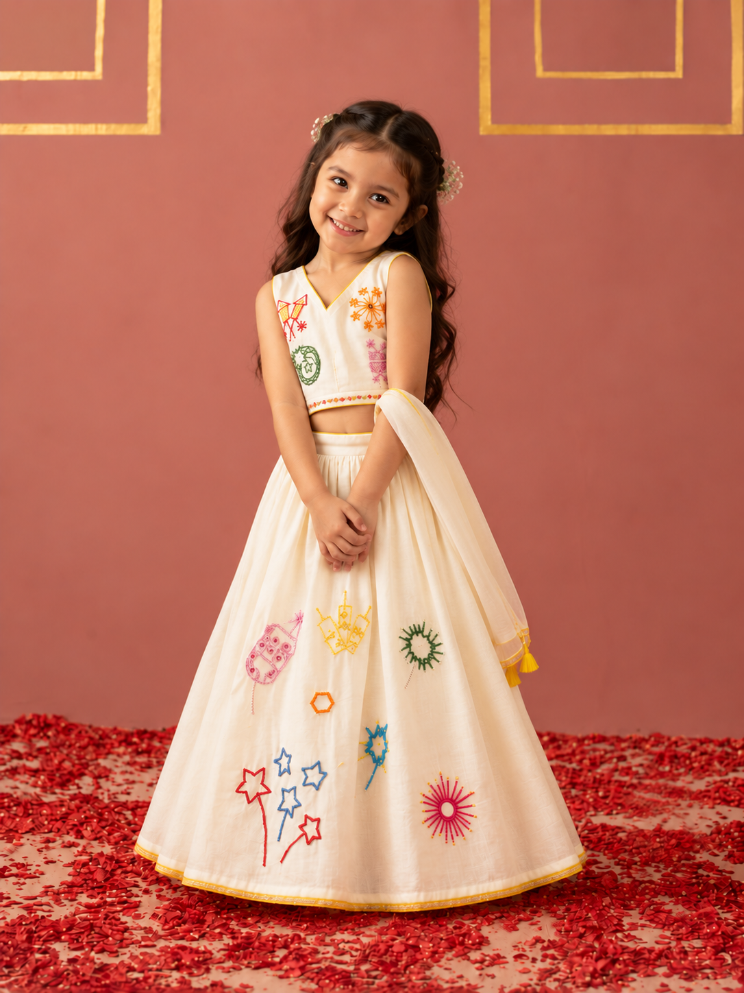 White Pataka lehenga