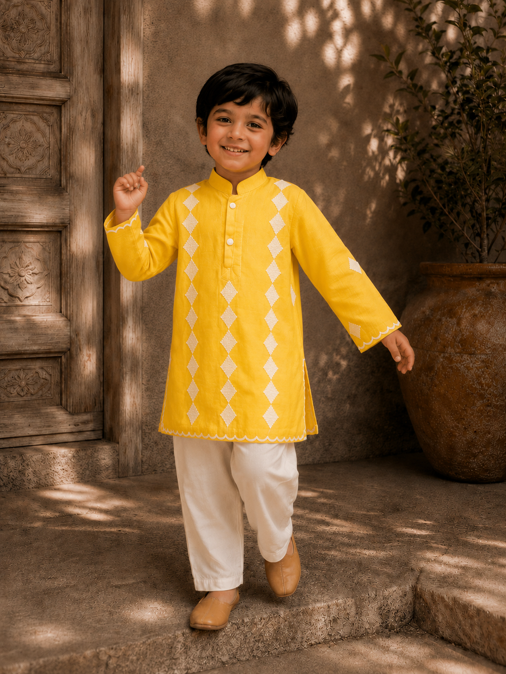 Yellow Diamonds Thread Kurta Set