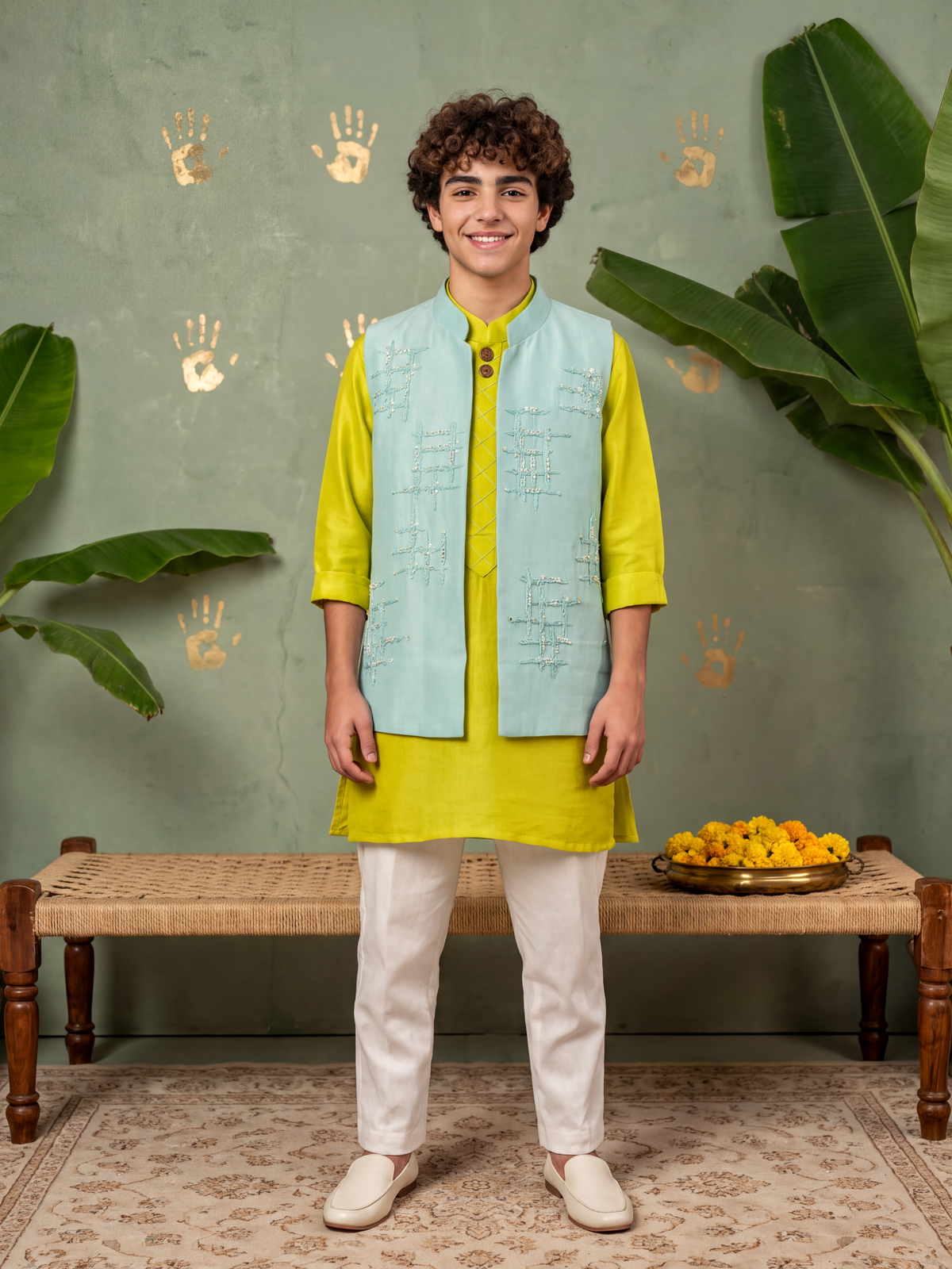 Lime and Sea green jacket Set
