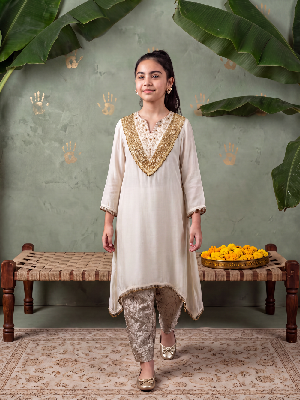 Embellished Kurta and Crush Pants