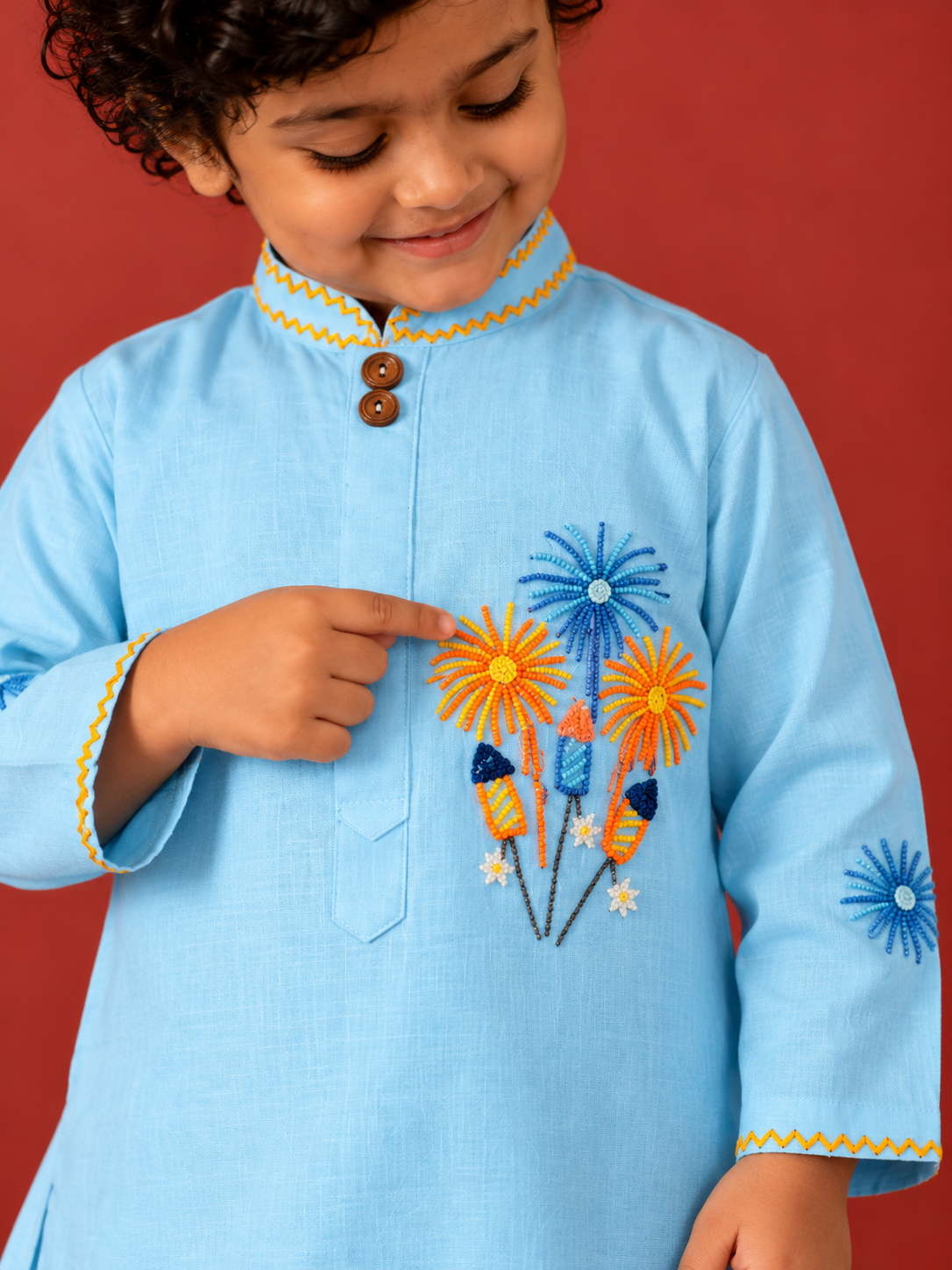 Blue Pataka Kurta Pj