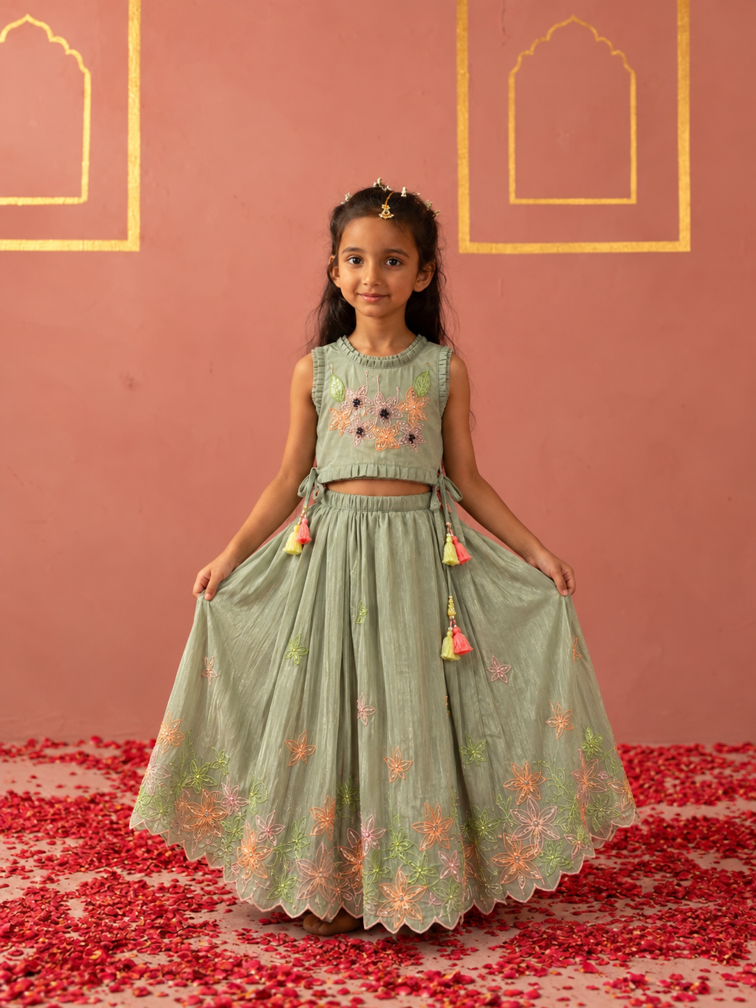 Mint Green Thread Work Lehenga Blouse