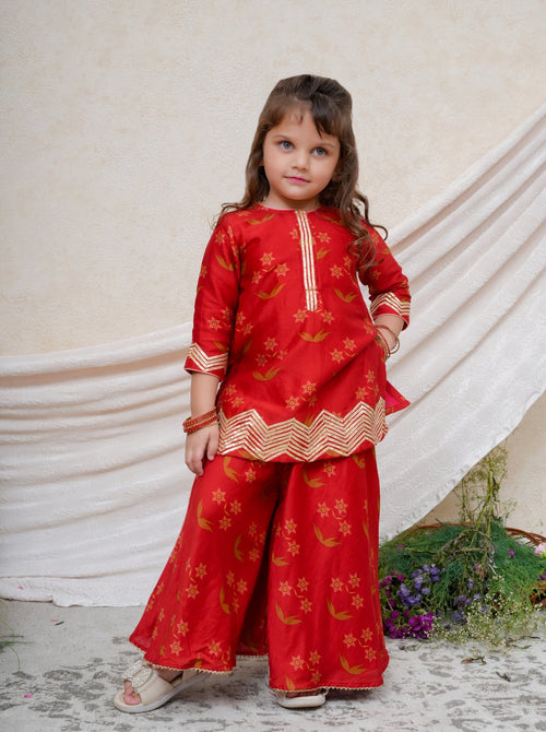Red Floral Kurta Set