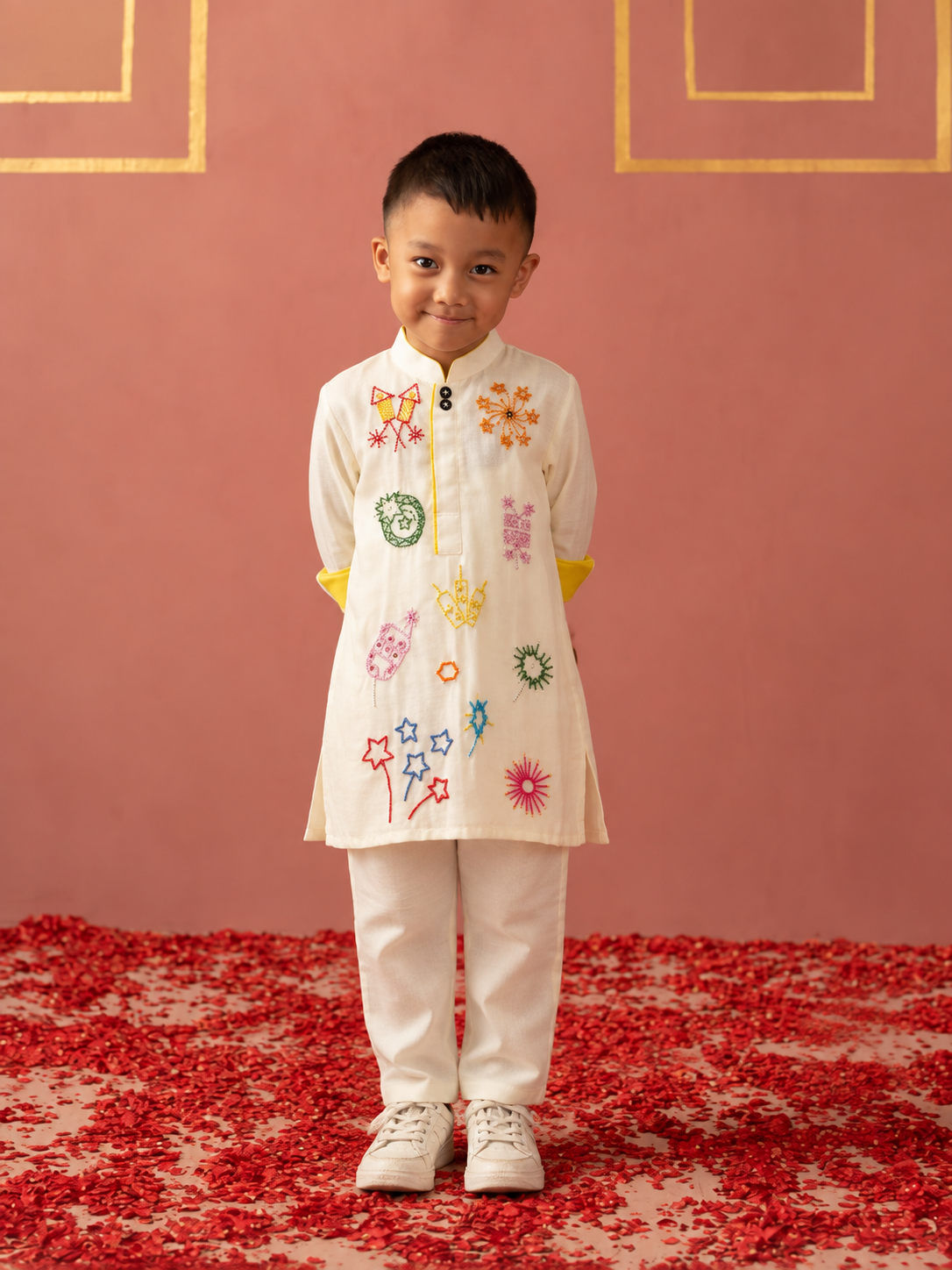 White and Yellow Pataka Kurta Pj