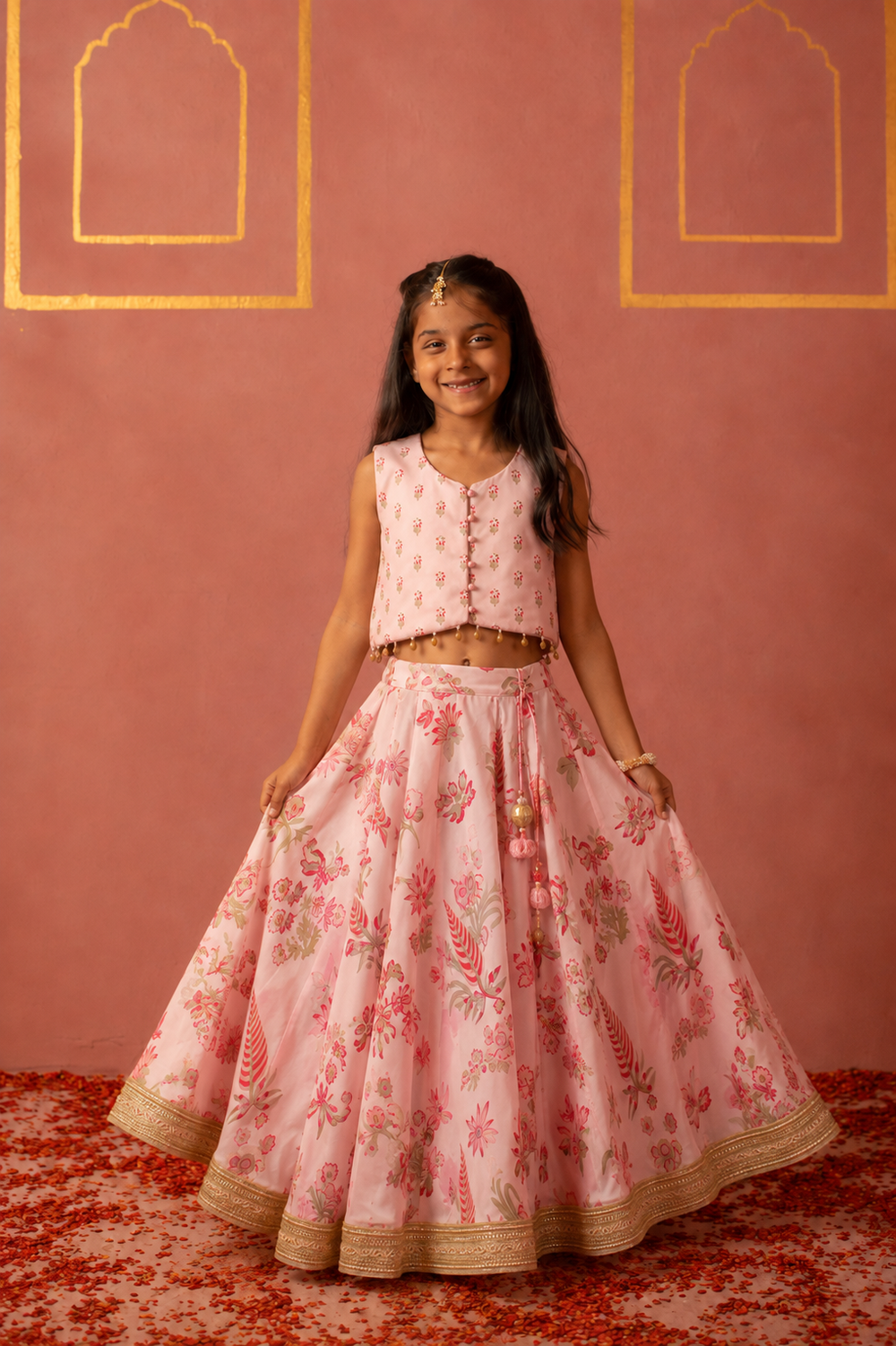 Pink Printed Lehenga Blouse