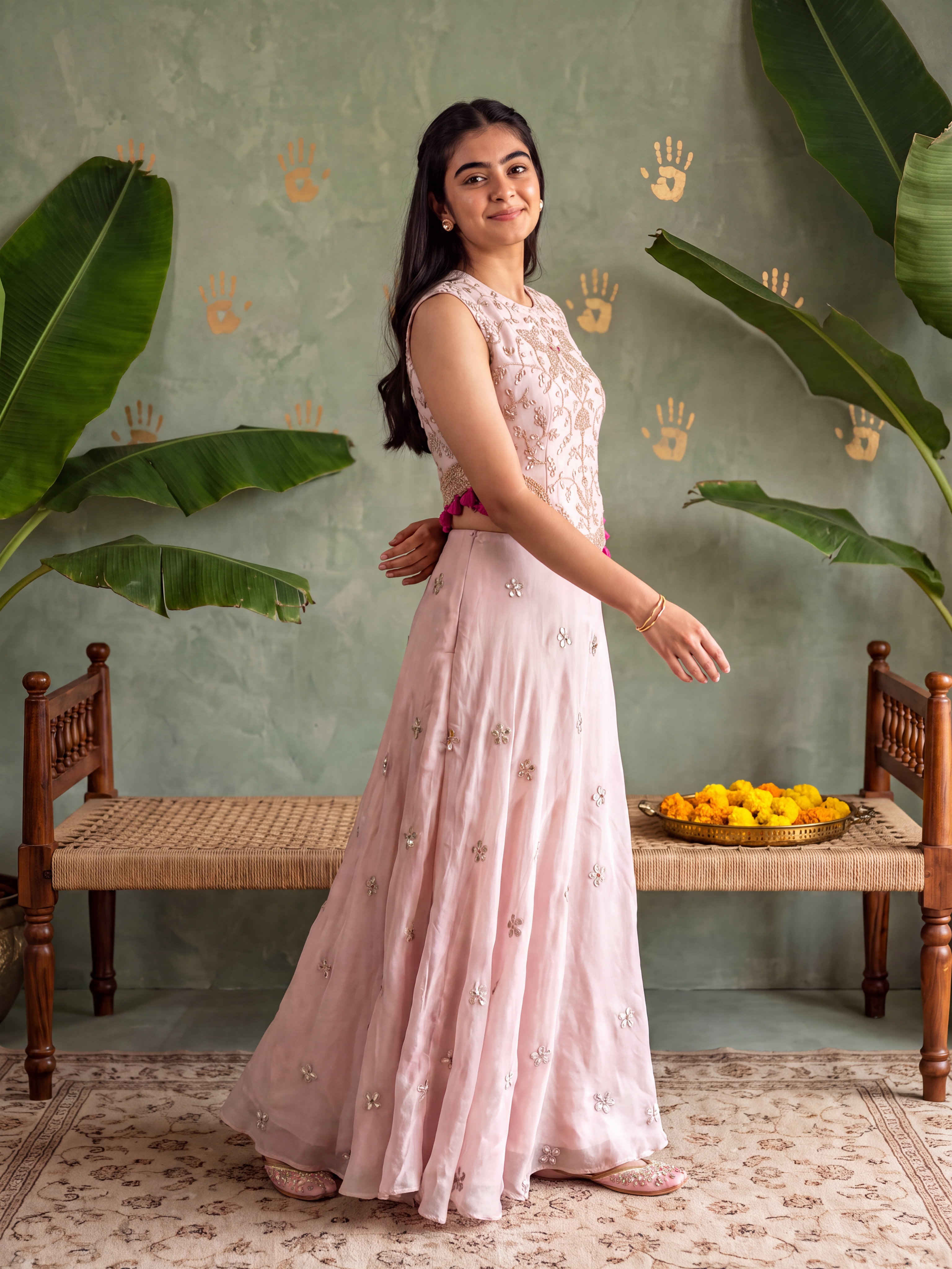 Pink Gota Embellished Top and Pants