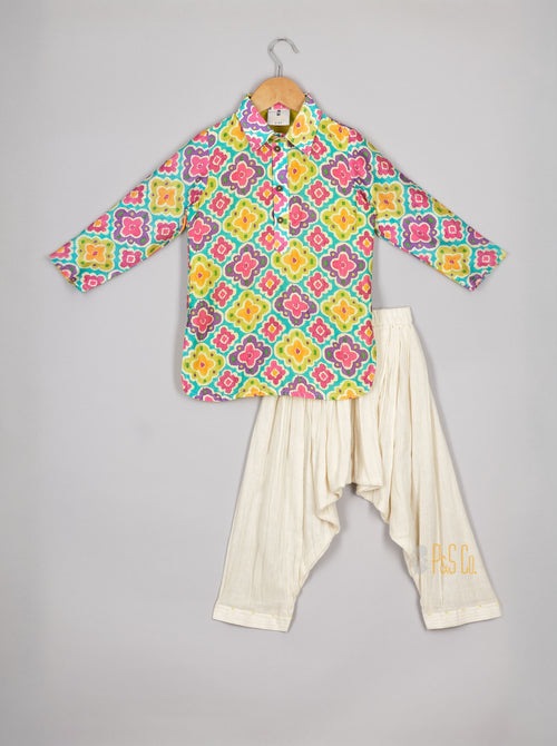 Ikkat Printed Kurta Patiala