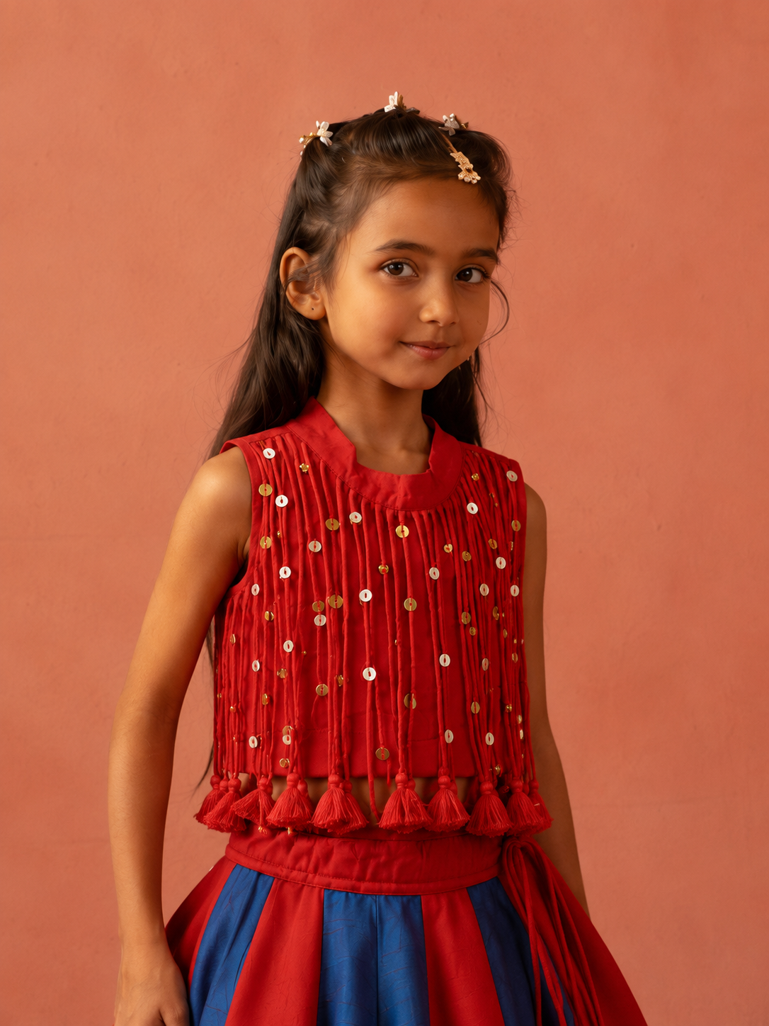 Blue & Red tassels Lehenga