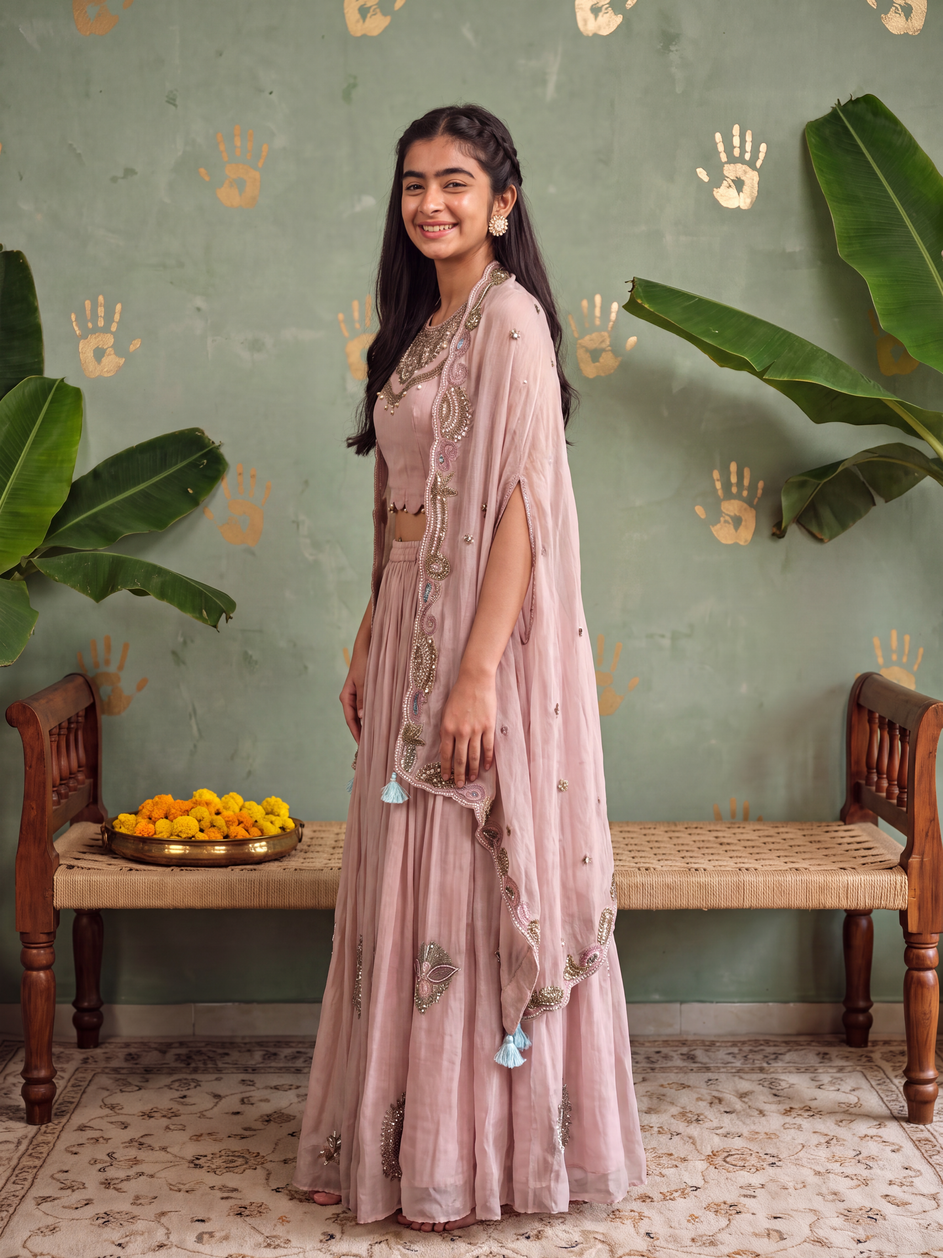Pink lehenga Blouse and Cape