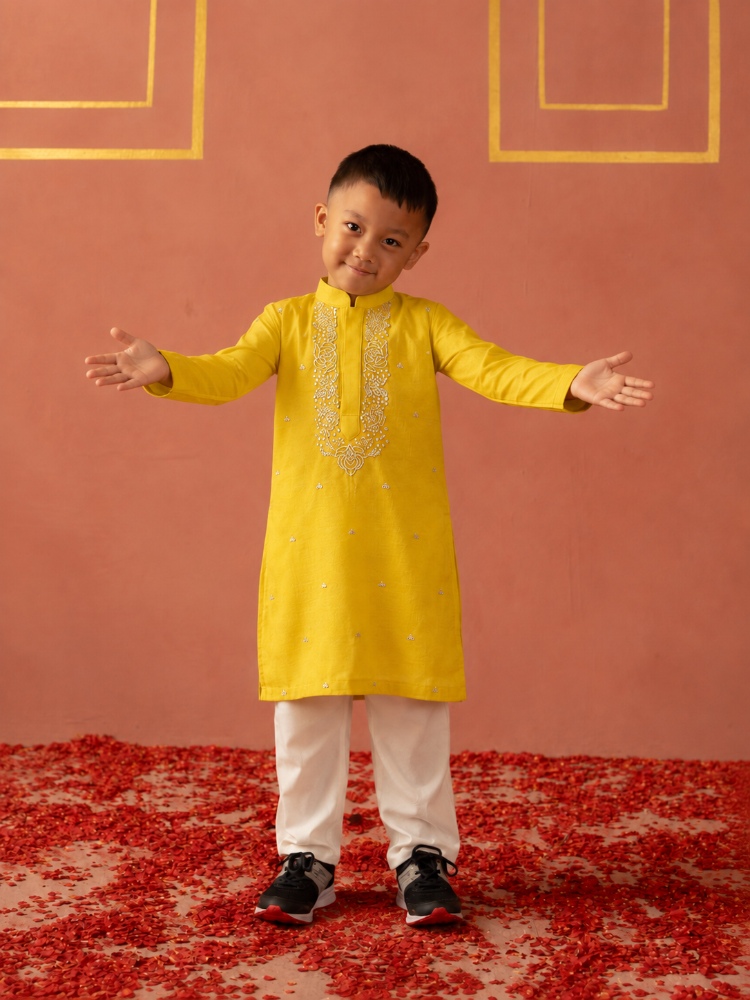 Yellow Moti Embroidered Kurta Pj