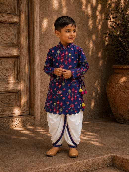 Father's - Blue Patola Dhoti Kurta