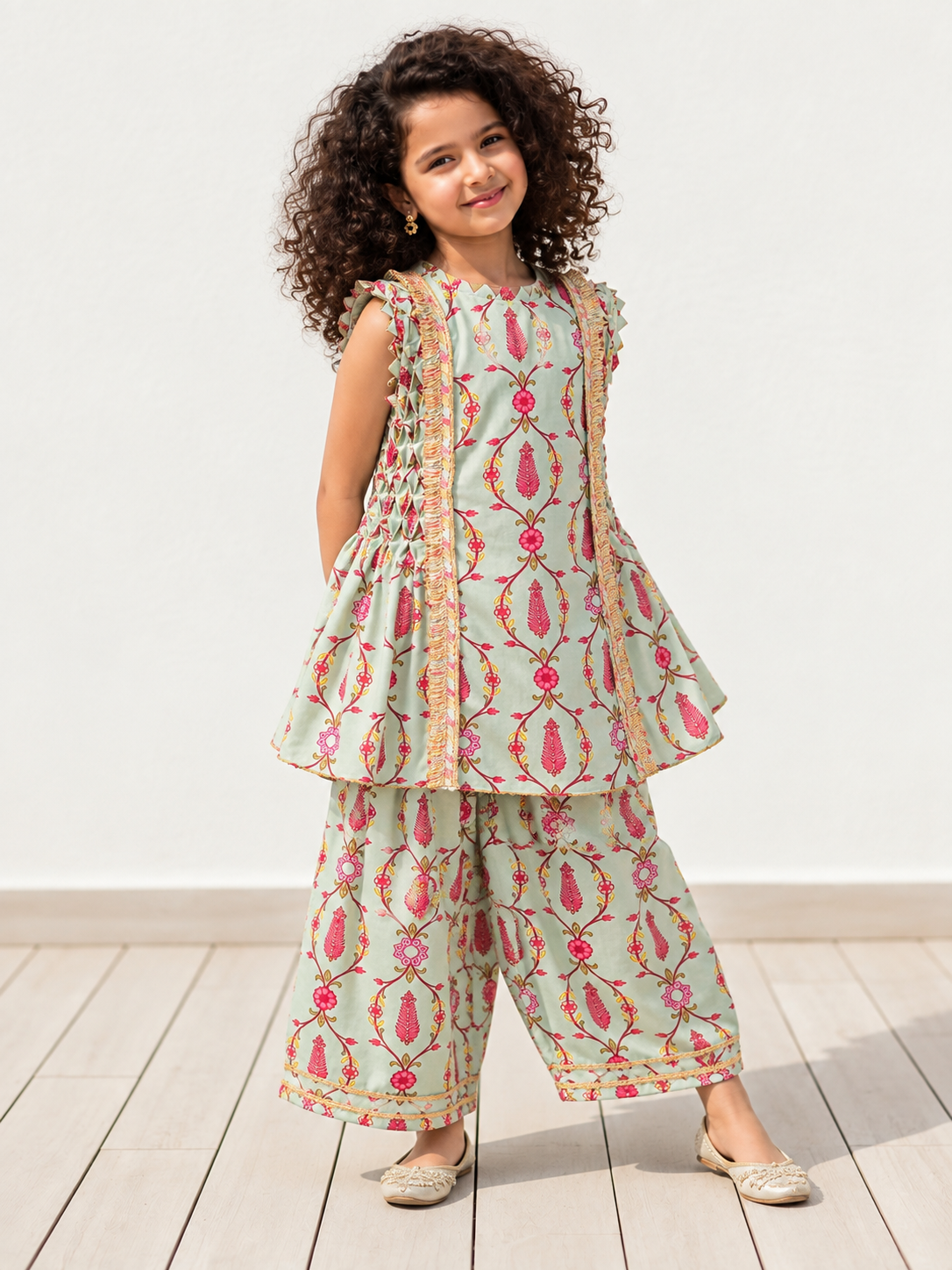 Mint Printed Smocked kurta set