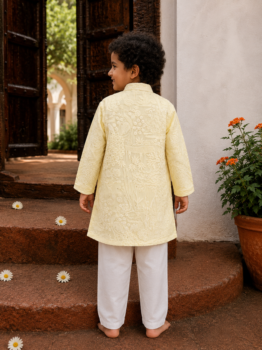 Baby Yellow Lakhnavi Kurta Pj