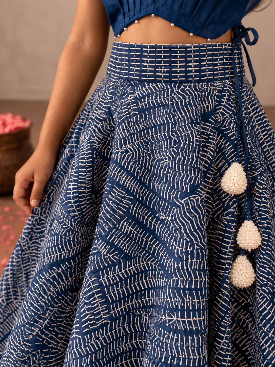 Blue Organza Blouse and Silver Zari Lehenga