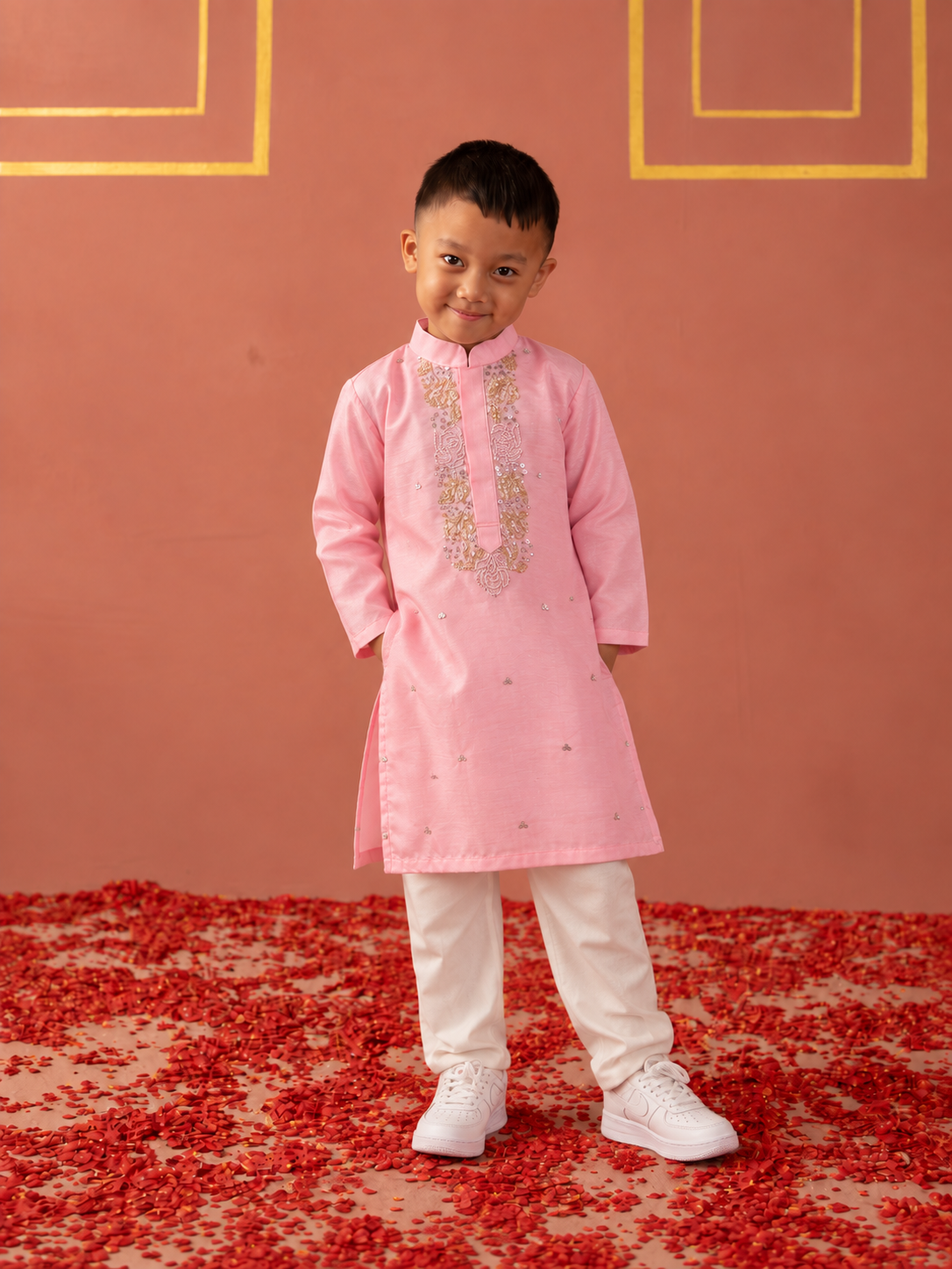 Pink Moti Embroidered Kurta Pj