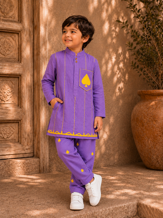 Lavender Spades Embroidered Kurta Set