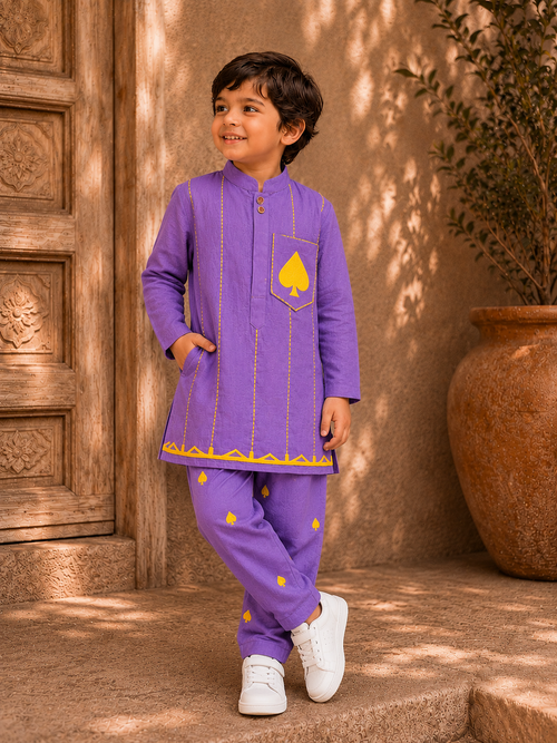 Lavender Spades Embroidered Kurta Set