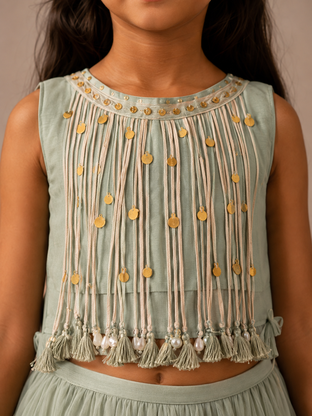 Mint Tassels Appliqué Lehenga