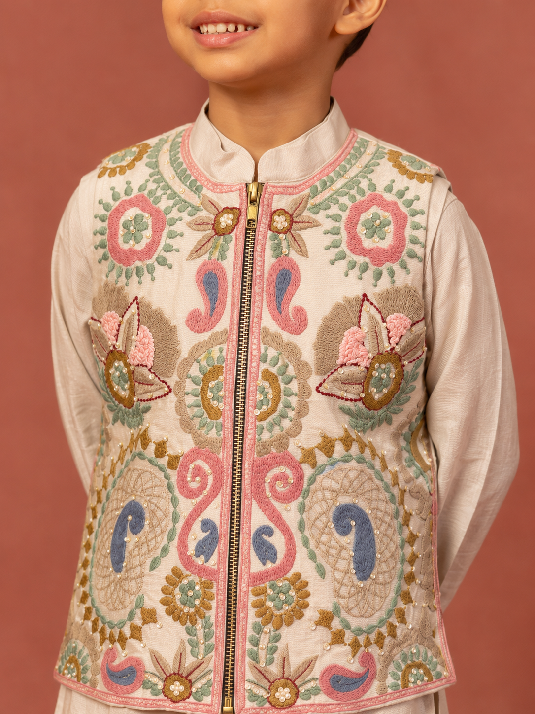 Grey Embroidered Jacket Set