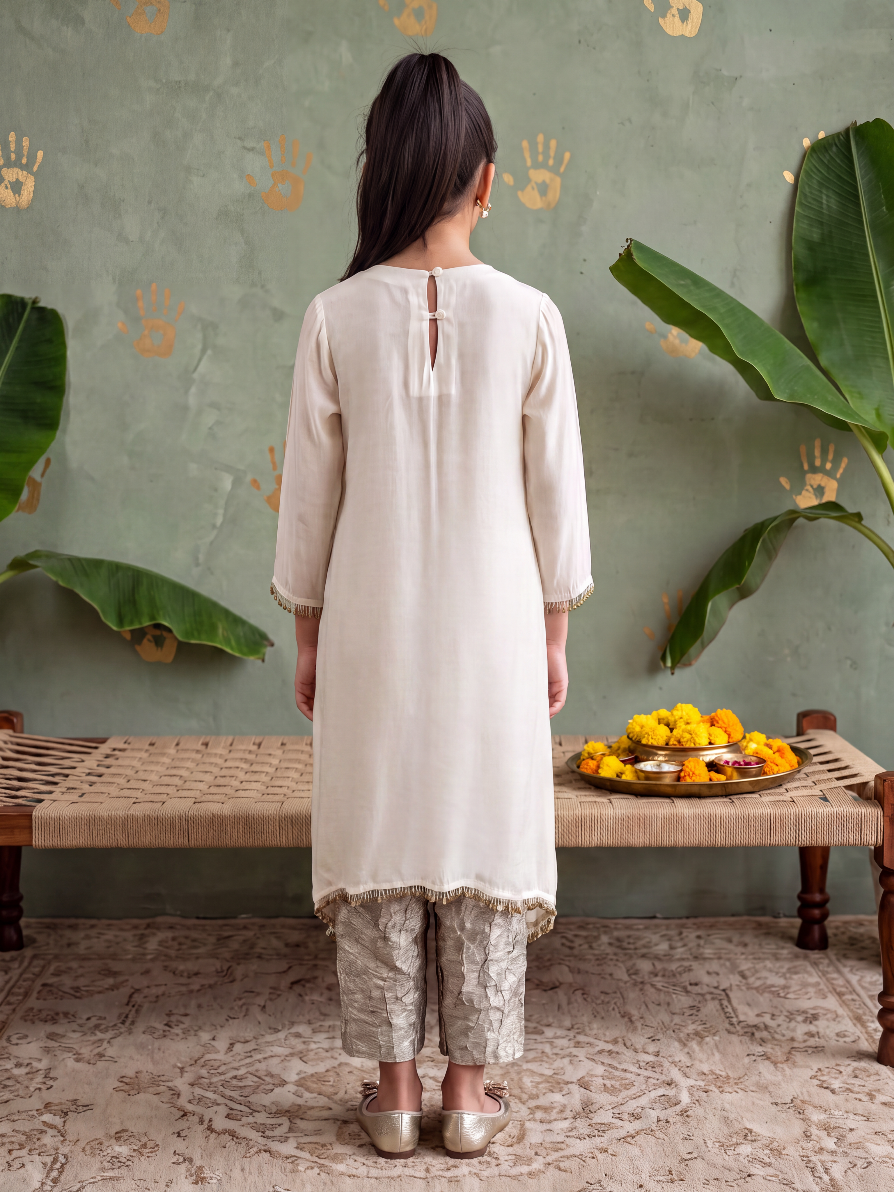 Embellished Kurta and Crush Pants