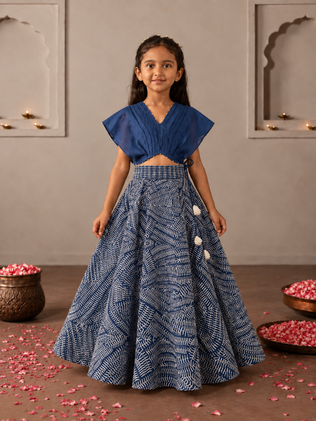 Blue Organza Blouse and Silver Zari Lehenga