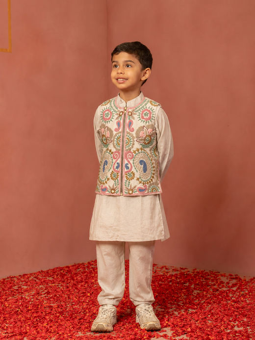 Father's - Grey Embroidered Jacket Set