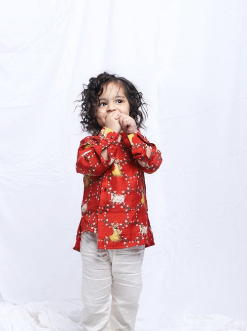 Red Cow Kurta Set
