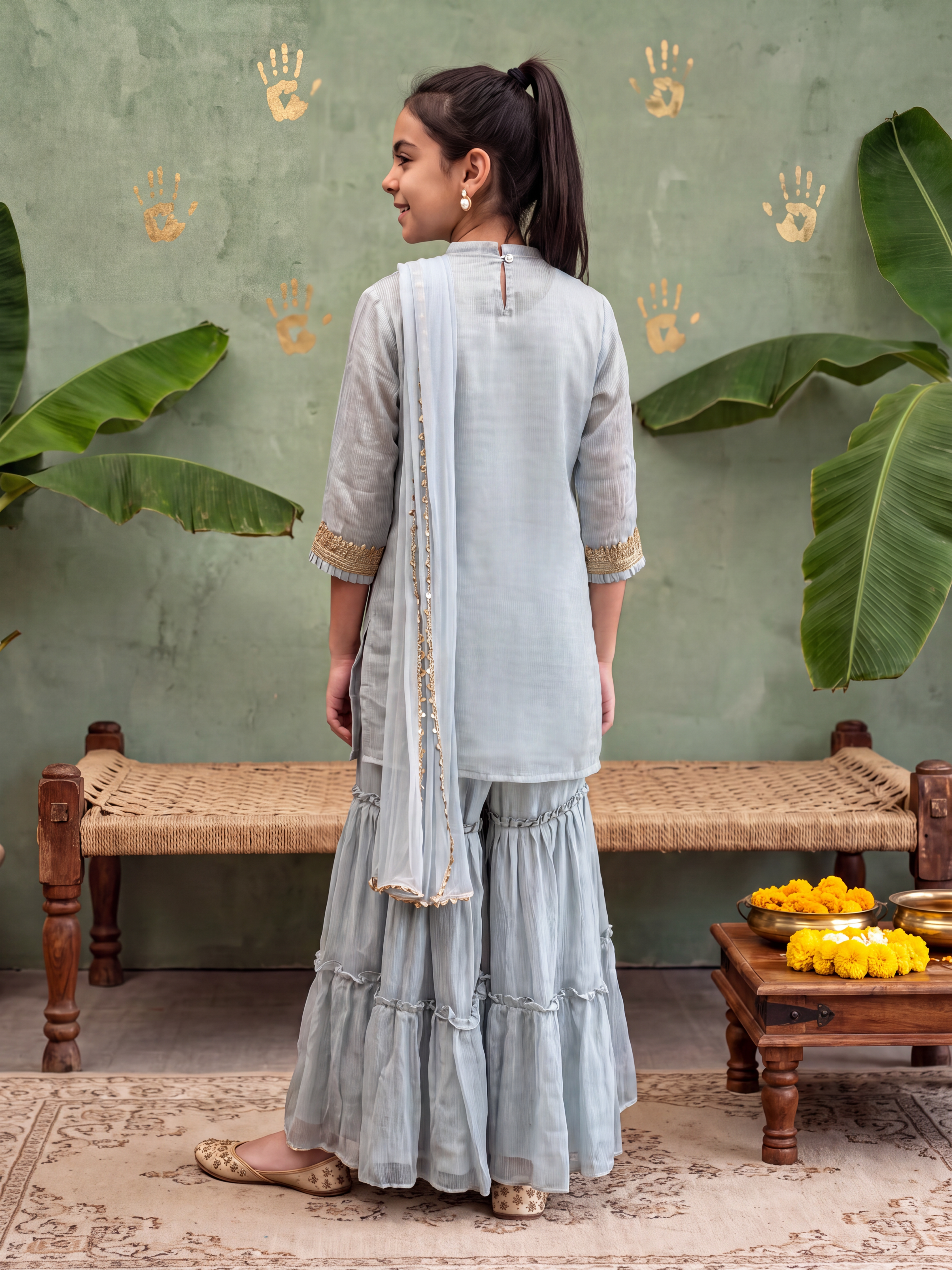 Blue Embellished Kurta and Sharara & Dupatta