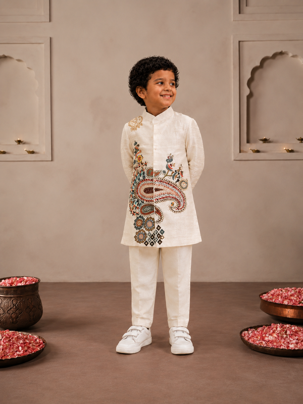 Cream Threadwork Sherwani