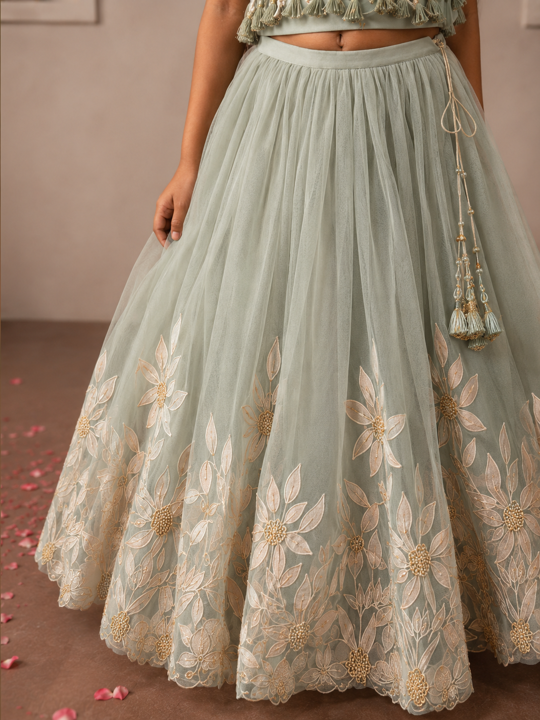 Mint Tassels Appliqué Lehenga