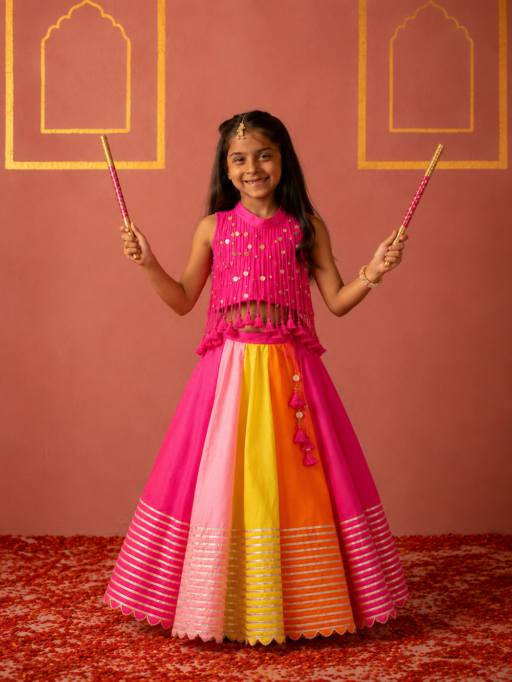 Multicolour Tassels Lehenga